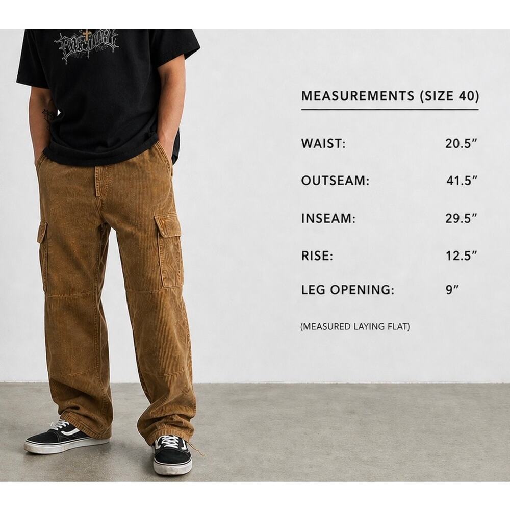 Empyre x Ruck Corduroy Cargo Pants Men’s Size 40 Brown Skate Baggy y2k style - Picture 2 of 9